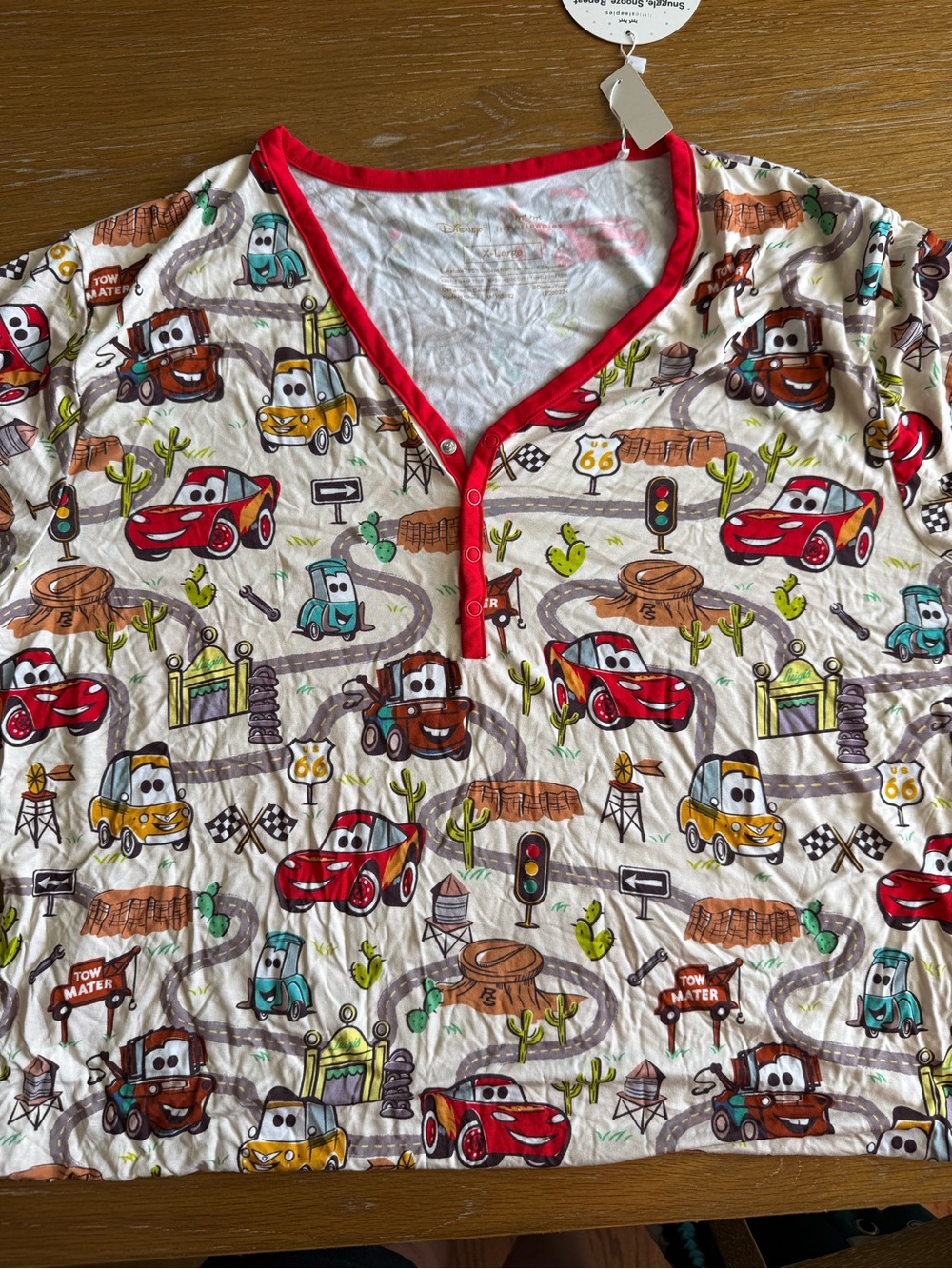 Little Sleepies Red-Trim Cars Print Women’s Henley Pajama Top